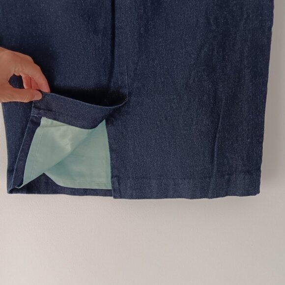 Boden Blue Denim Pencil Midi Skirt Purple Waistband Detail Lined Size 6L - Picture 4 of 10